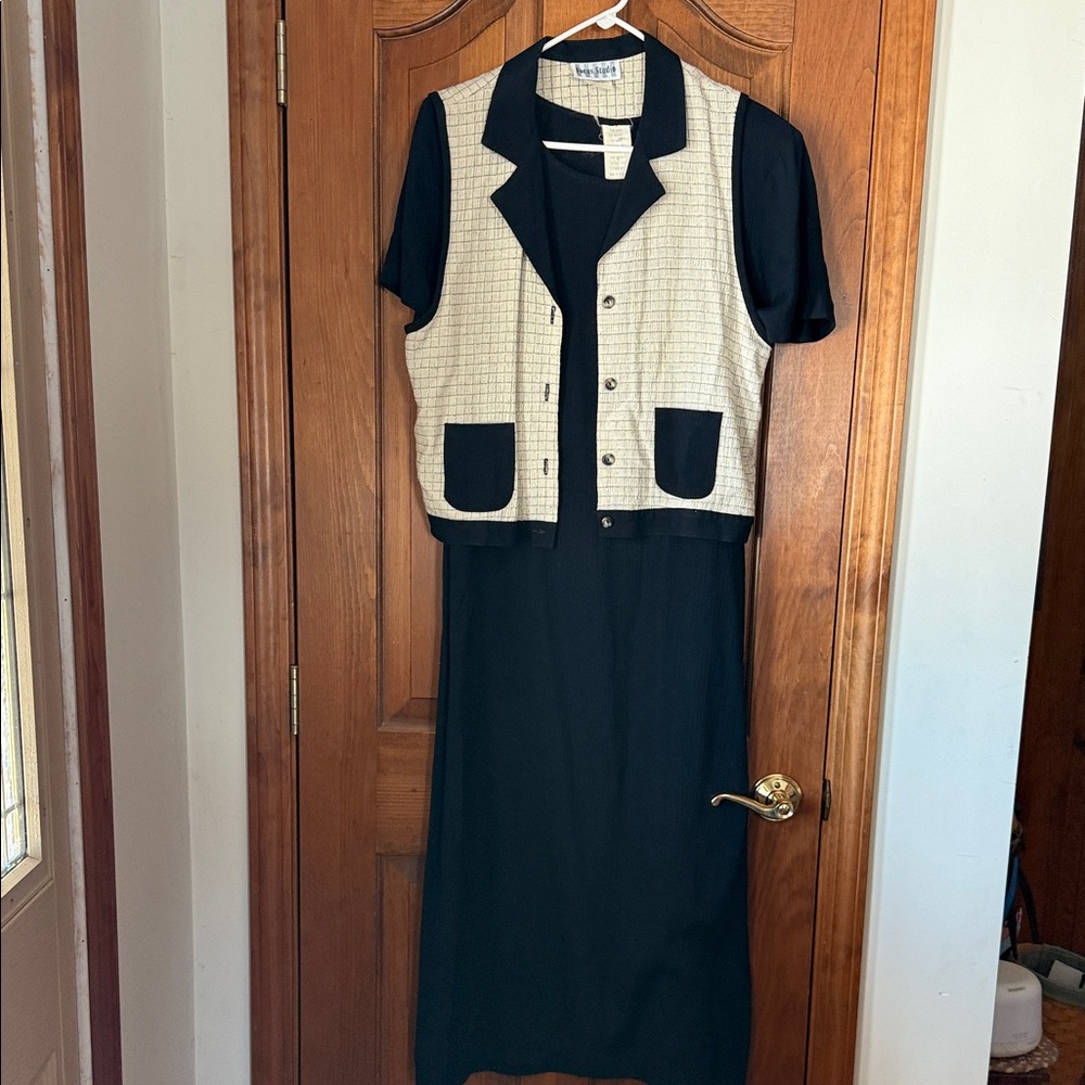 Enfocus Studio Black Dress with Cream Vest